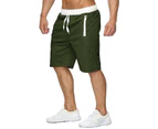 Men's Shorts Casual Drawstring Summer Beach Shorts with Elastic Waist and Pockets-Military Green