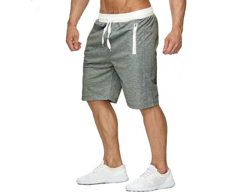Men's Shorts Casual Drawstring Summer Beach Shorts with Elastic Waist and Pockets-Light gray