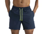 Men's Swim Trunks Quick Dry Beach Shorts with Pockets and Mesh Lining-navy blue