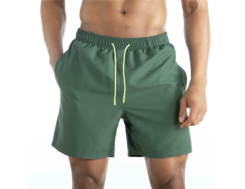 Men's Swim Trunks Quick Dry Beach Shorts with Pockets and Mesh Lining-Dark green