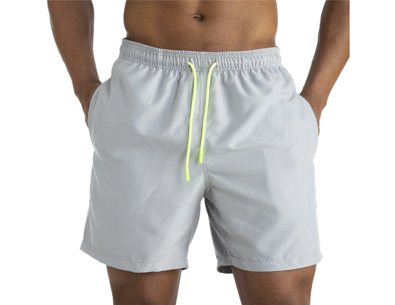 Men's Swim Trunks Quick Dry Beach Shorts with Pockets and Mesh Lining-Cement ash