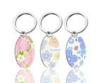 Stainless Steel Key Ring Round Keychain Flowers Keychain Pendant for Bag Charm Decor-Yh-2