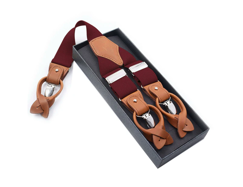 Leather Suspenders for Men | Suspenders for Men Heavy Duty |Adjustable Y-Back Suspender-red