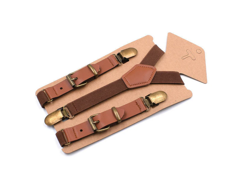 Leather Suspenders for Men Adjustable Elastic Y Back Mens Suspenders Womens Suspenders-Coffee