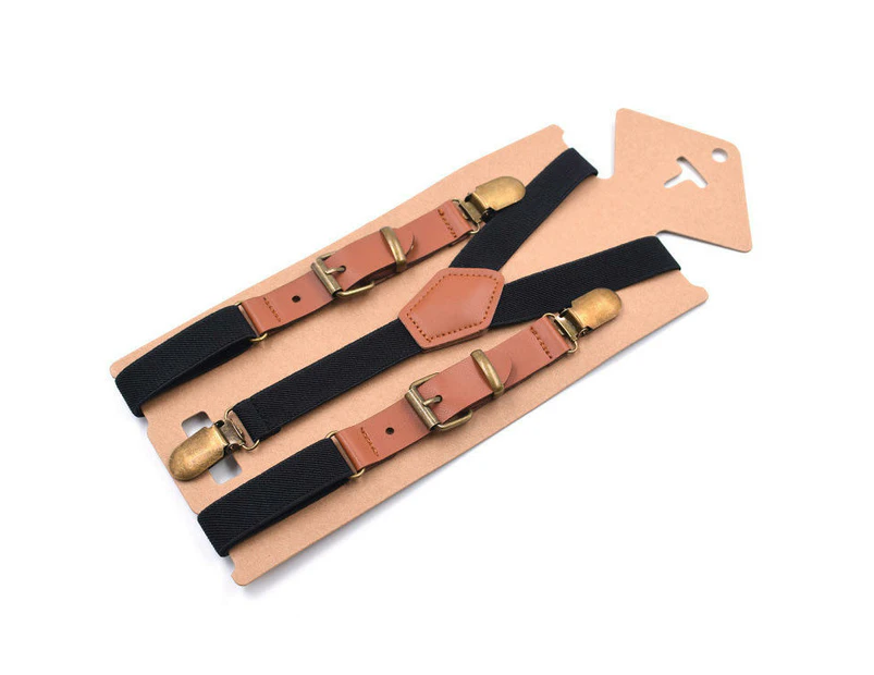 Leather Suspenders for Men Adjustable Elastic Y Back Mens Suspenders Womens Suspenders-Black