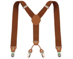 Men Y-back Suspender- Elastic Adjustable Suspenders with 4 Sturdy Clips Suspenders for Men-Light brown
