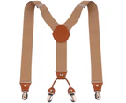 Men Y-back Suspender- Elastic Adjustable Suspenders with 4 Sturdy Clips Suspenders for Men-Khaki