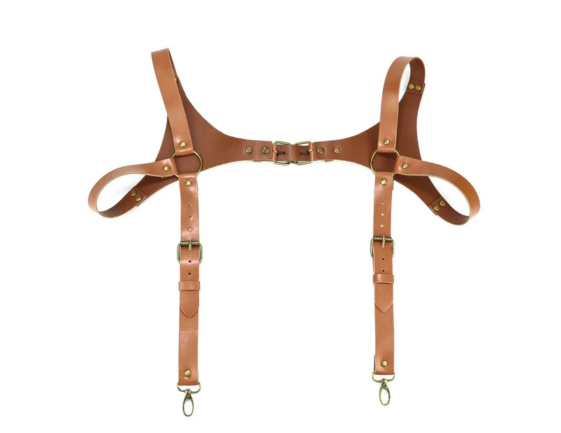 Men Leather Suspenders Shoulder Suspender for Men Adjustable Leather Belts with Buckles-brown