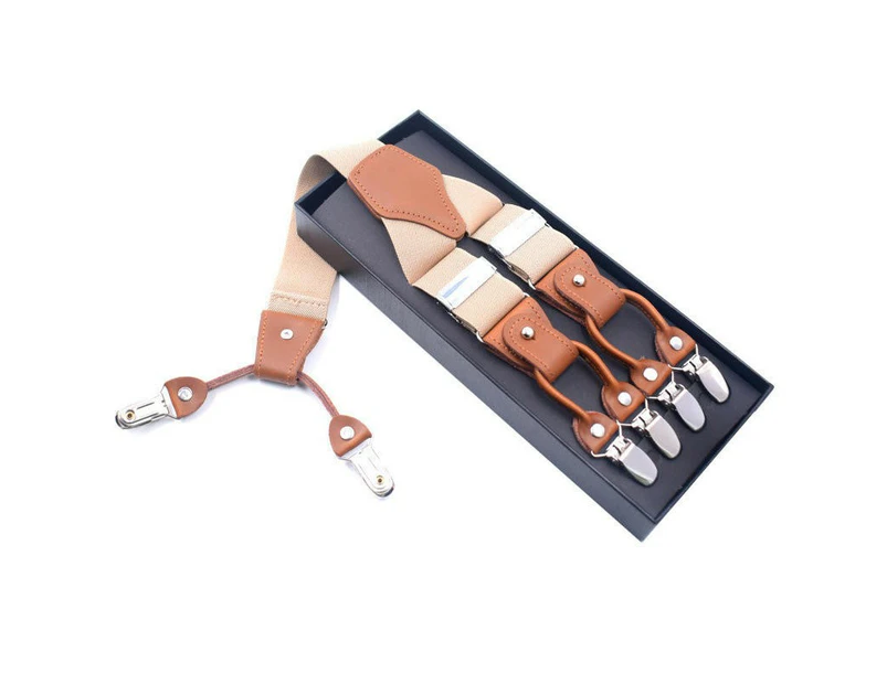 Suspender for Men Y-Back Leather Suspenders Heavy Duty Suspenders for Men Work Suspenders for Men-beige