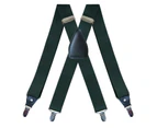 Suspenders for Men Adjustable X Back Elastic Heavy Duty Braces with Strong Metal Clips-Military Green