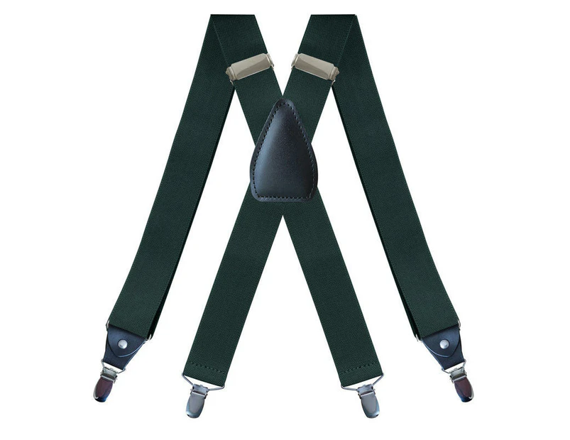 Suspenders for Men Adjustable X Back Elastic Heavy Duty Braces with Strong Metal Clips-Military Green