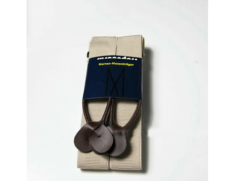 Suspender for Men Y-Back Genuine Leather Suspenders Adjustable Elastic Suspenders-Beige white