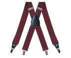 Suspenders for Men Adjustable X Back Elastic Heavy Duty Braces with Strong Metal Clips-Wine red