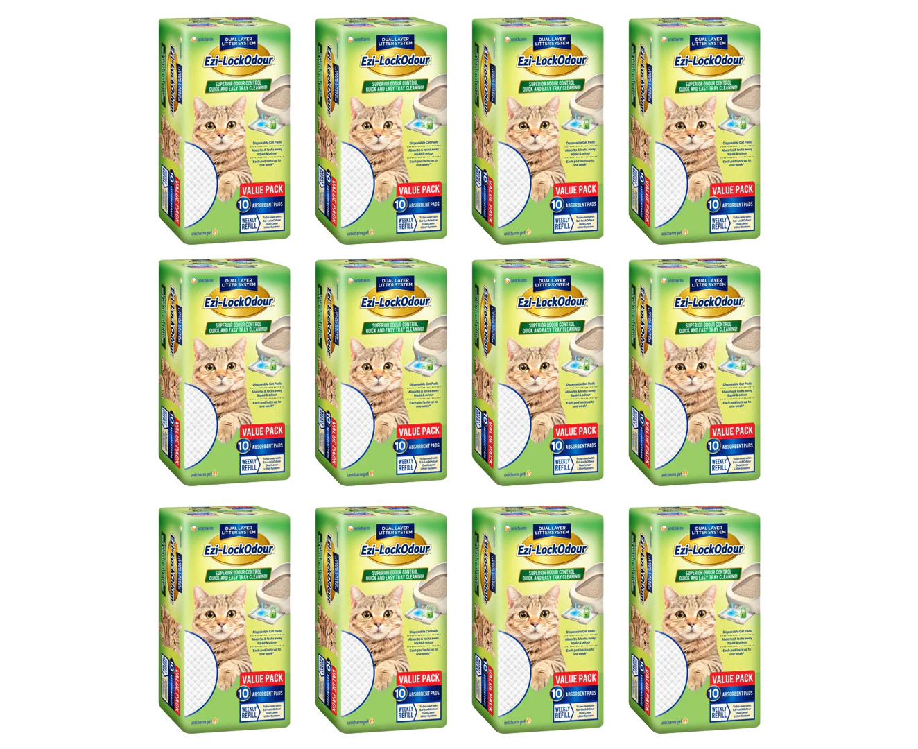 12 x EZI-LOCKODOUR Absorbant Cat Pads 10pc Value Pack BULK PACK (120pcs Total)