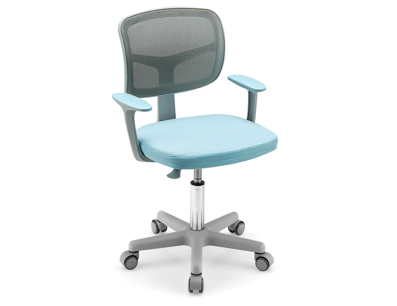 Giantex Kids Desk Study Chair Children Computer Chair w/Adjustable Height & Wheels Swivel Mesh Chair Blue