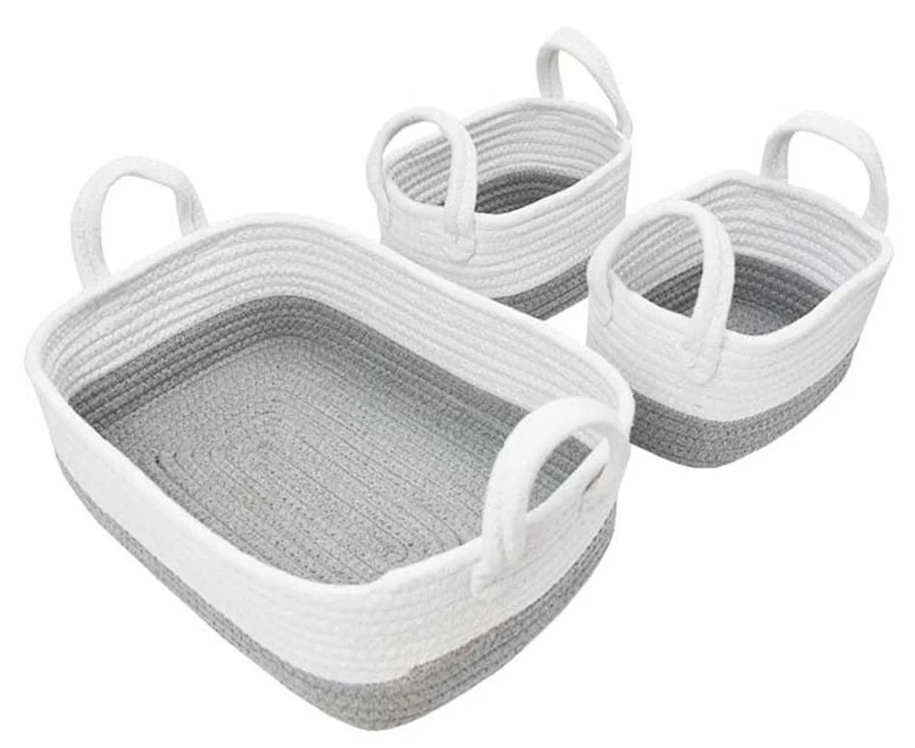 3pc Living Textiles Cotton Rope 35/20cm Nursery Storage Basket Set White/Grey