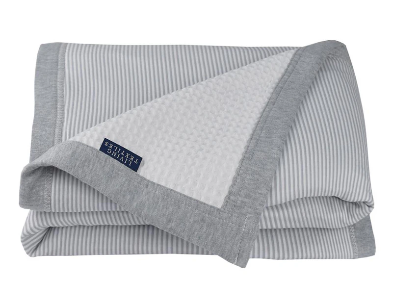 Living Textiles 120x110cm Waffle Jersey Cot Blanket - Grey Stripe