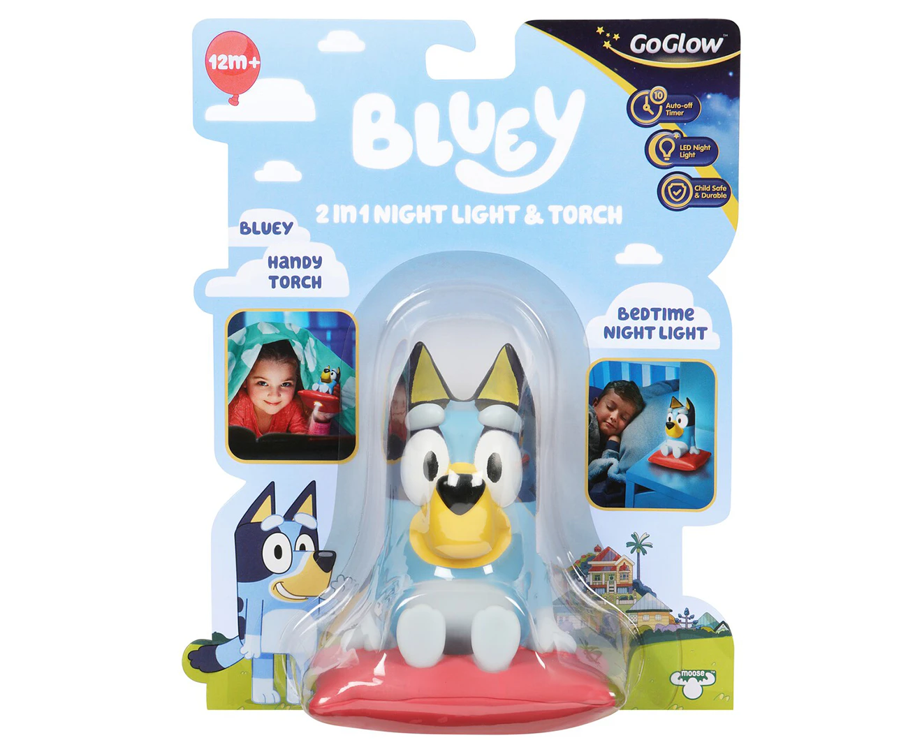 Bluey 12cm GoGlow Buddy 2 in 1 Bedtime Night Light/Torch for Toddler/Babies 12m+