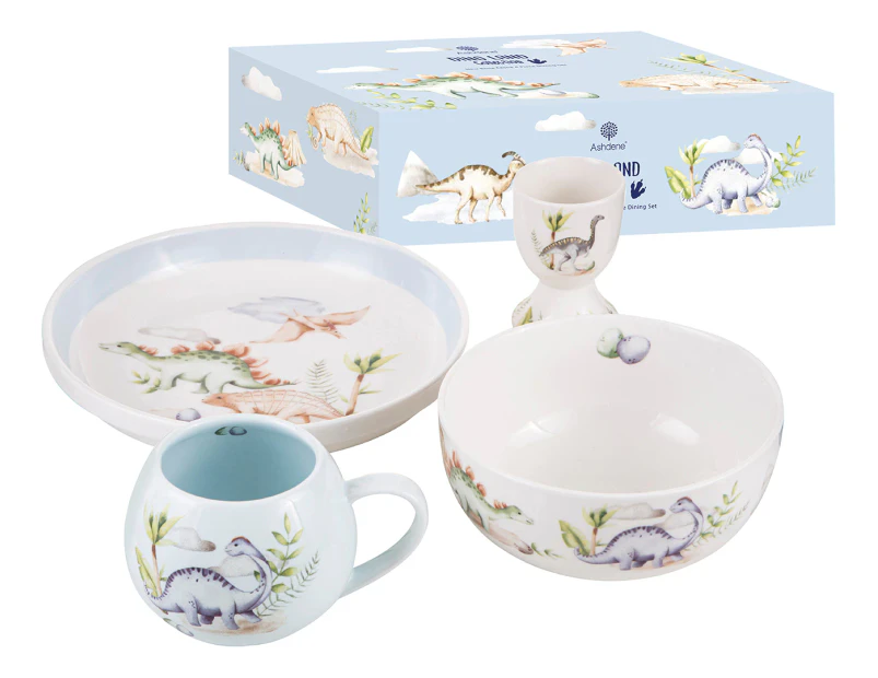 4pc Ashdene Dino Land Kids/Children Dinner Food 200ml Mug/Egg Cup/Bowl/Plate Set