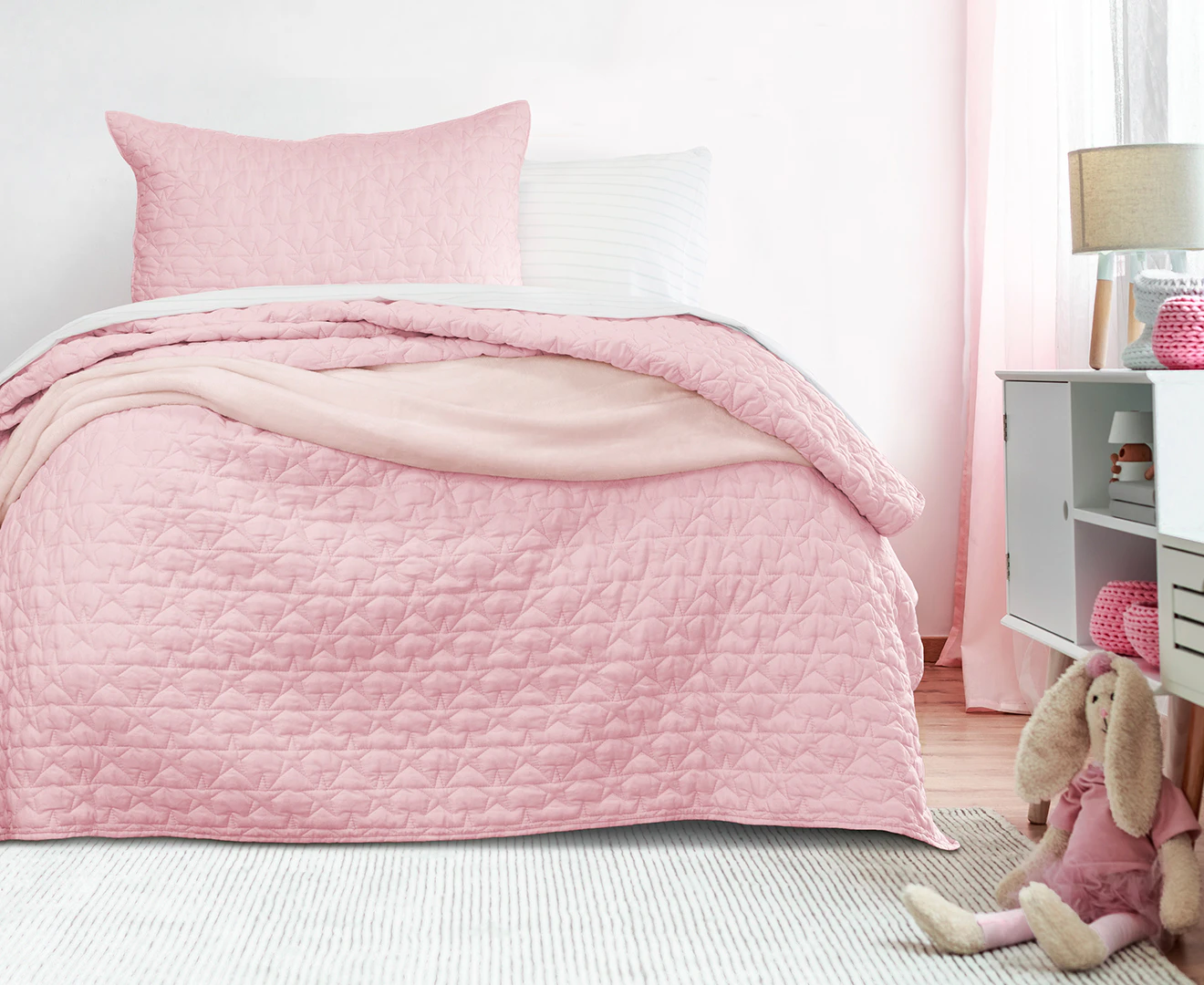 Jelly Bean Kids Bobby Single/Double Bed Coverlet Set - Pink