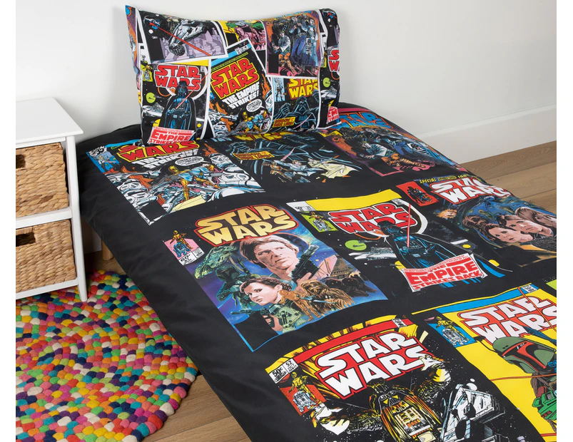 Star Wars Single Bed Quilt Cover Set - Black/Multi