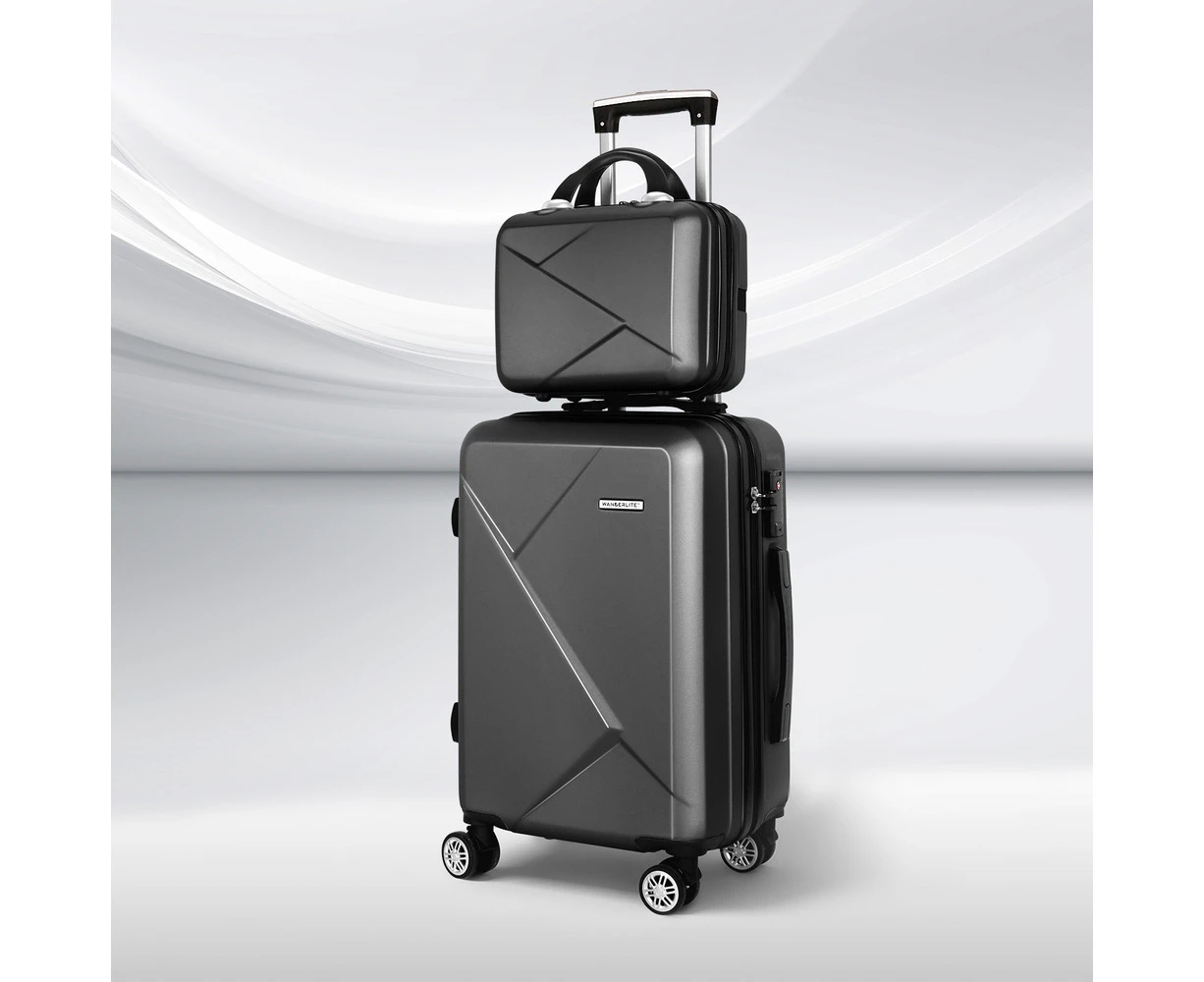 Wanderlite 2pc Luggage 12" 20" Trolley Travel Suitcase Storage Carry On TSA Lock Black