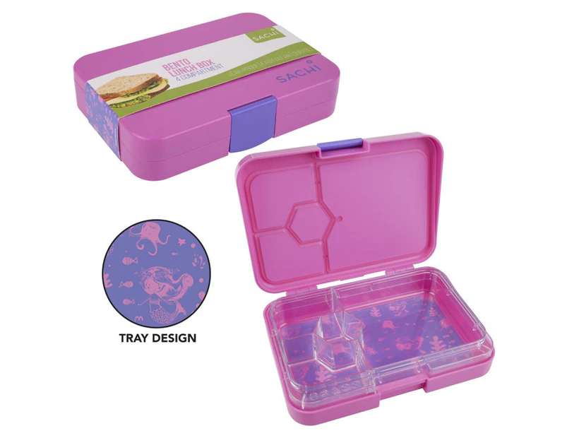 Sachi 4-Compartment Mermaids Bento Lunchbox - Pink