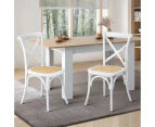 Oikiture 2PCS Crossback Dining Chair Solid Birch Timber Wood Ratan Seat White