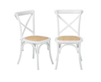 Oikiture 2PCS Crossback Dining Chair Solid Birch Timber Wood Ratan Seat White