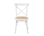 Oikiture 2PCS Crossback Dining Chair Solid Birch Timber Wood Ratan Seat White