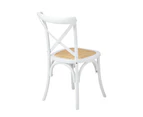 Oikiture 2PCS Crossback Dining Chair Solid Birch Timber Wood Ratan Seat White