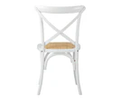 Oikiture 2PCS Crossback Dining Chair Solid Birch Timber Wood Ratan Seat White