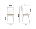 Oikiture 2PCS Crossback Dining Chair Solid Birch Timber Wood Ratan Seat White