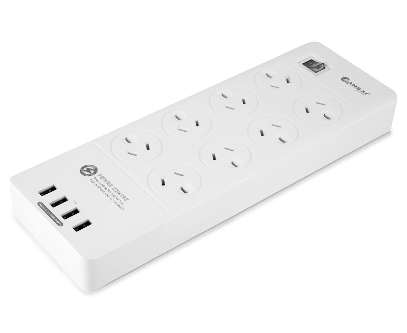 Sansai 8-Outlet Power Board + 4-Port USB Charging Station