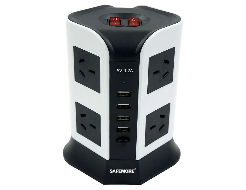 Safemore 8-Outlet Powerboard w/ 4-USB Ports - Black/White