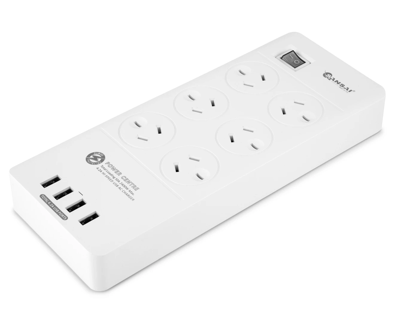 Power Board 6 Way Outlets Socket 4 Usb Charging Charger Ports w/Surge Protector