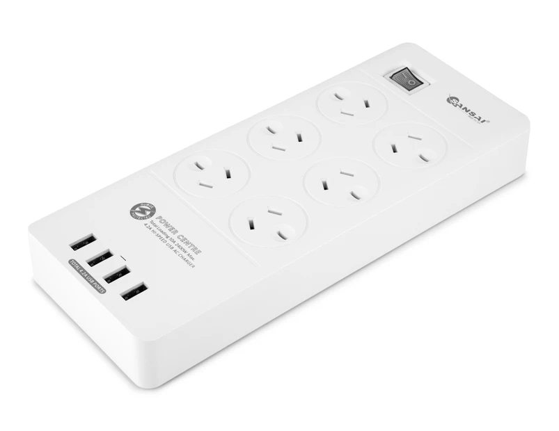 Sansai 6-Outlet Power Board + 4-Port USB Charging Station