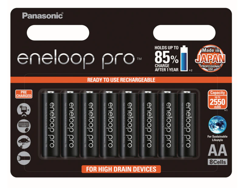Panasonic AA Eneloop Pro Rechargeable Batteries 8-Pack