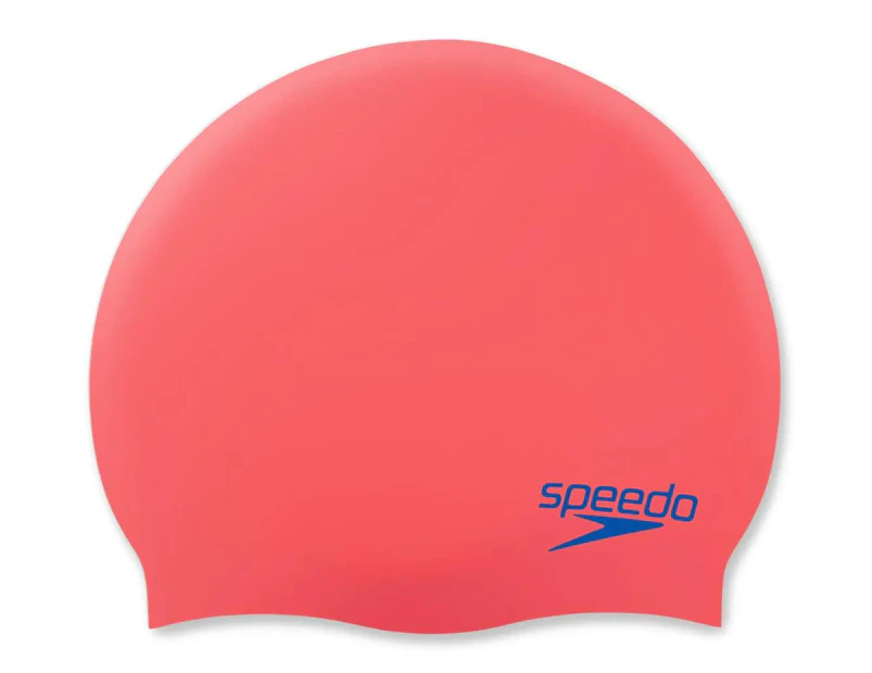 Speedo Kids' Plain Moulded Swim Cap - Siren Red/Blue Flame