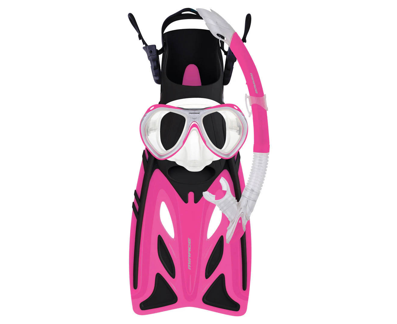 Mirage Junior Swimming Silicone Goggle Mask/Snorkel & Fin Set Small/Medium Pink