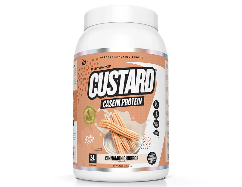 Muscle Nation Custard Casein Protein Cinnamon Churros 1kg / 25 Serves