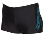 Speedo Boys' Boom Logo Placement Aquashorts - Black/Light Adriatic