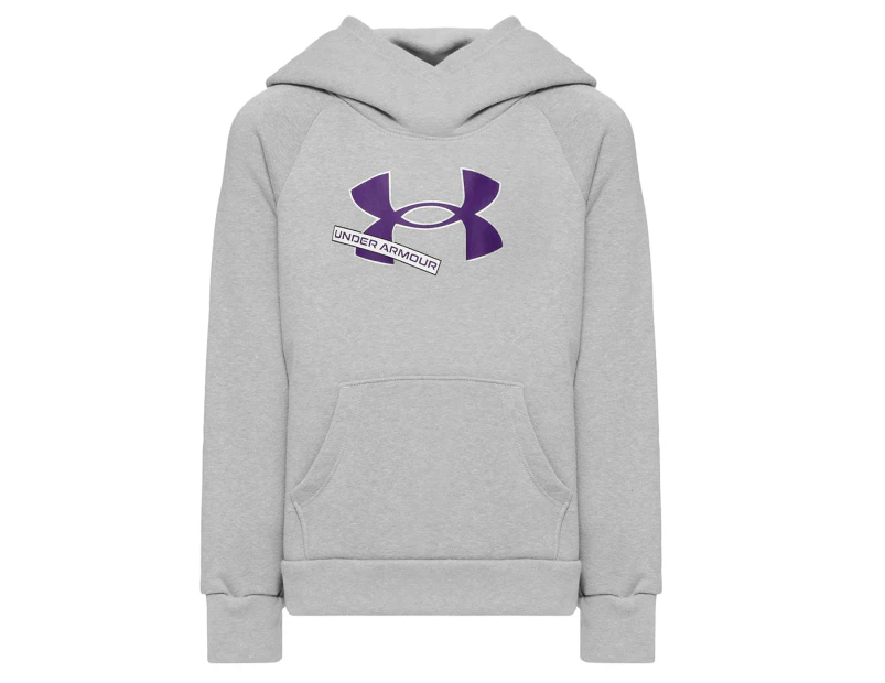 Under Armour Youth Girls' Rival Fleece Logo Hoodie - Mod Grey Light Heather/Purple Zest