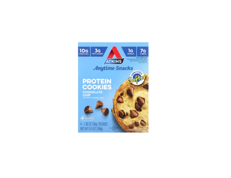 Atkins, Anytime Snacks, Protein Cookies, Chocolate Chip, 4 Cookies, 1.38 oz (39 g) Each