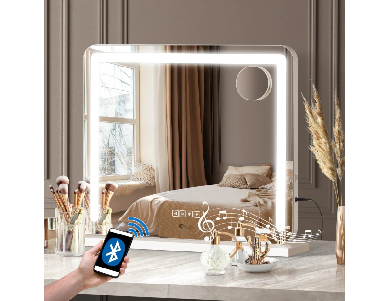 Oikiture 60x52cm Bluetooth Hollywood LED Makeup Mirror Vanity Wall Mirrors Standing Wall Mounted