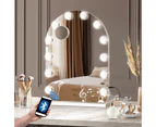 Oikiture 61x43cm LED Arched Makeup Mirror Bluetooth Hollywood Vanity Wall Mirrors Standing Wall Mounted