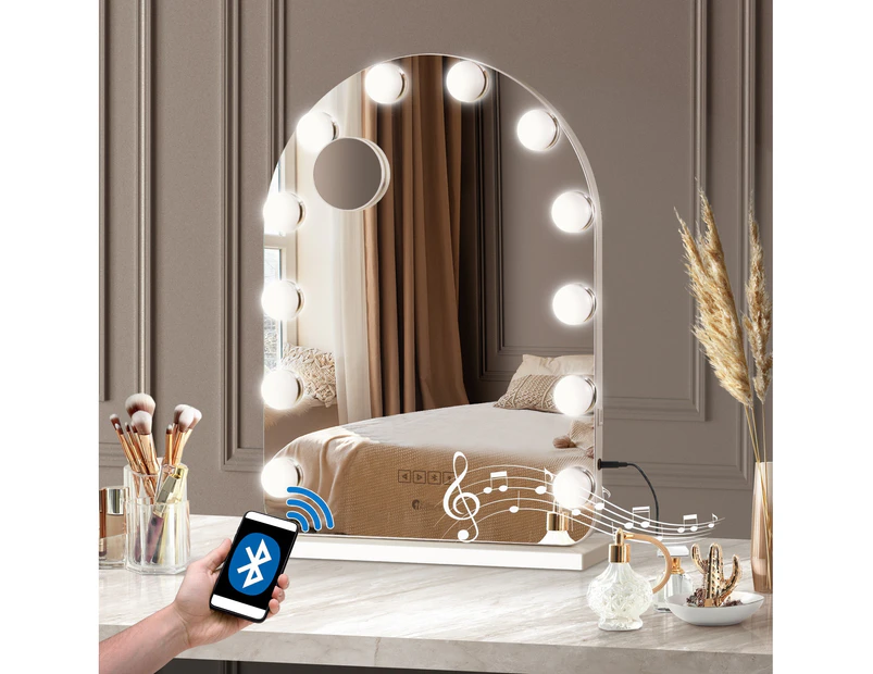 Oikiture 61x43cm LED Arched Makeup Mirror Bluetooth Hollywood Vanity Wall Mirrors Standing Wall Mounted