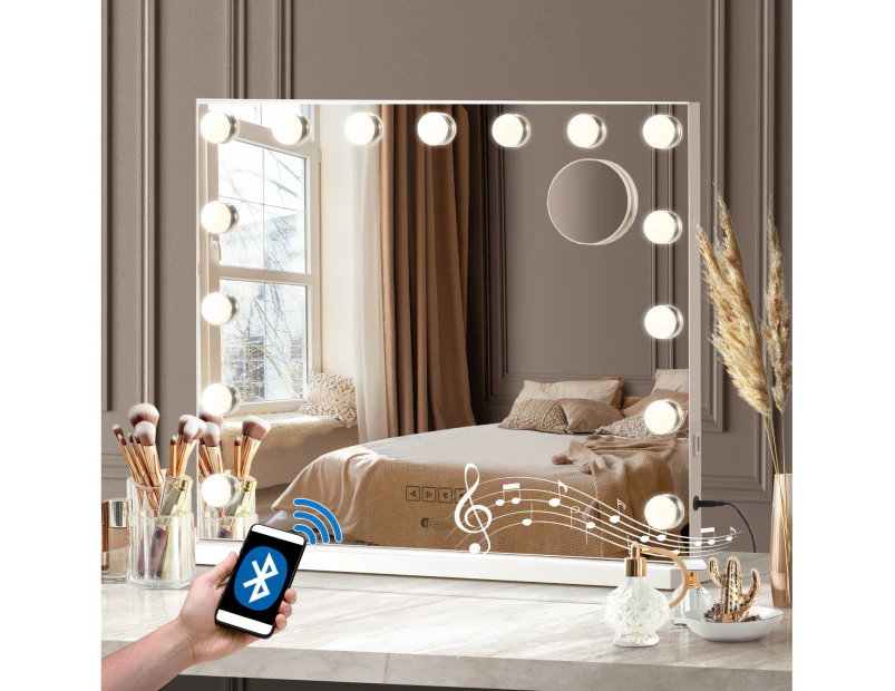 Oikiture 60x52cm Makeup Mirror Bluetooth Hollywood LED Light Vanity Mirrors Standing Wall Mounted