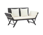 Outdoor Garden Bench Seat Patio Furniture Poly Rattan Chair w/ Cushions Black
