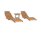 2 Resort Sun Loungers With Table Solid Teak Wood Outdoor Garden Lounge Set